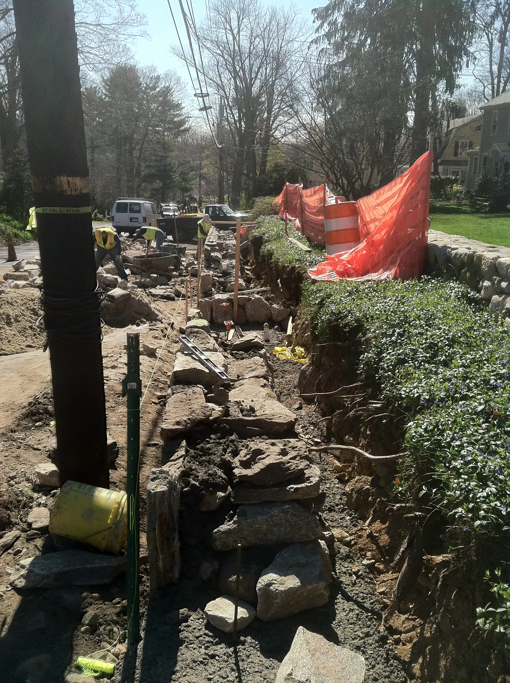 Stone wall New Canaan residential masonry