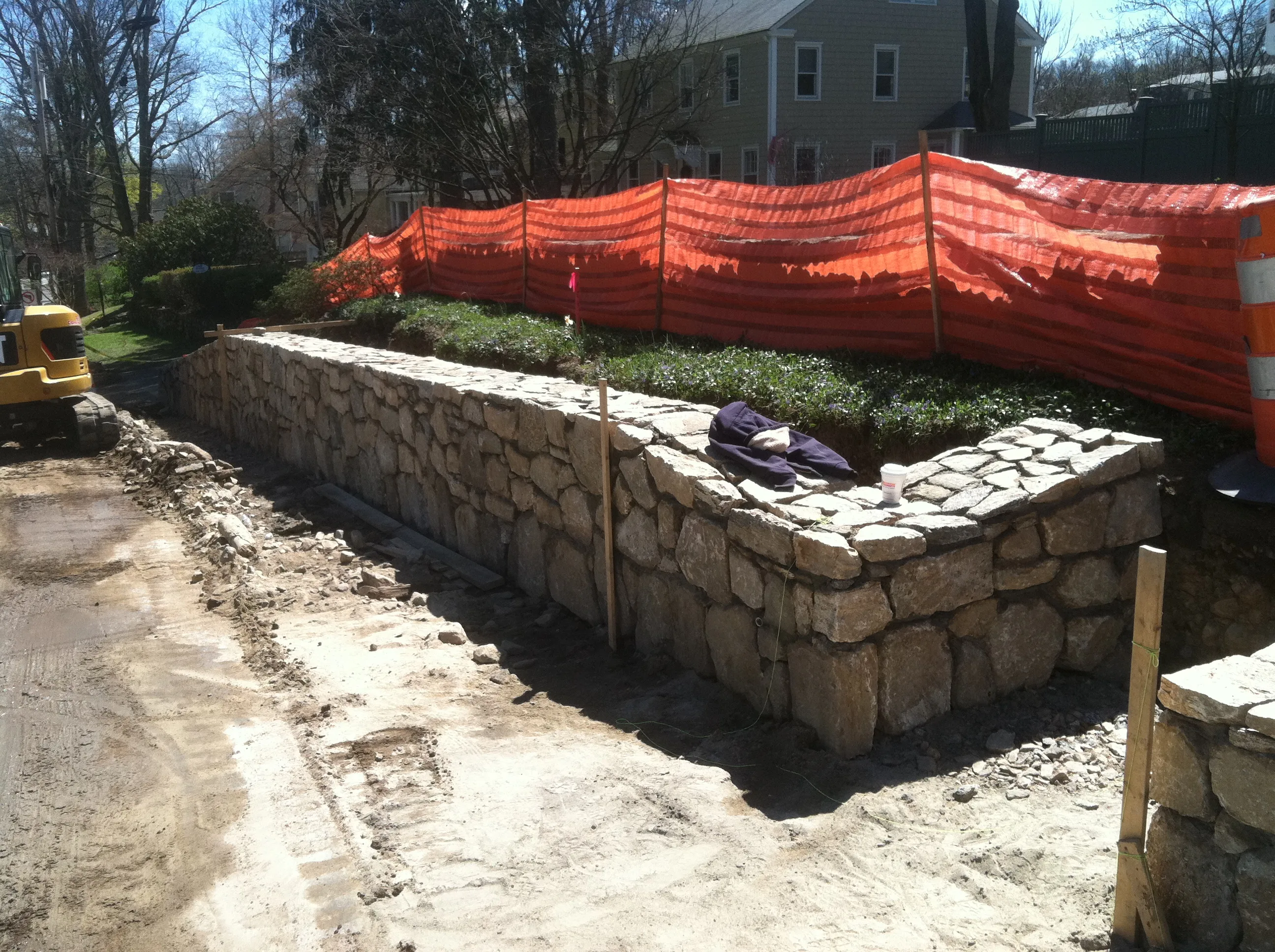 Stone wall finished New Canaan Main Street