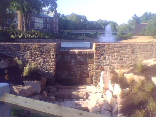 Stone dam and water spillway close-up view Choate Rosemary Hall