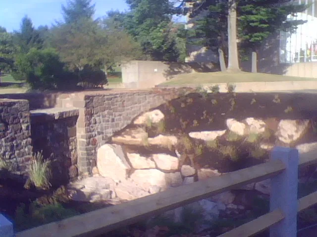 Completed stone dam structure at Choate Rosemary Hall Wallingford CT