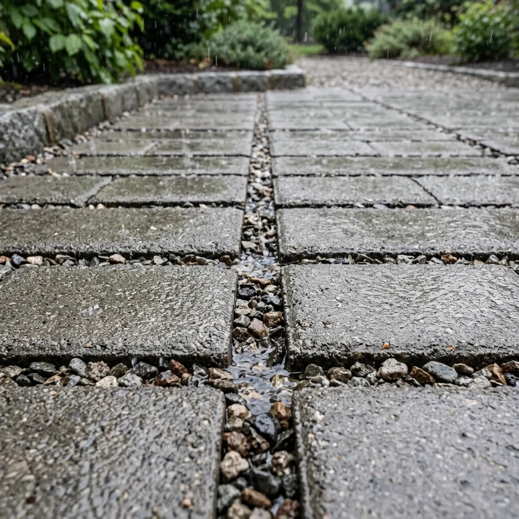 Permeable pavers draining rainwater