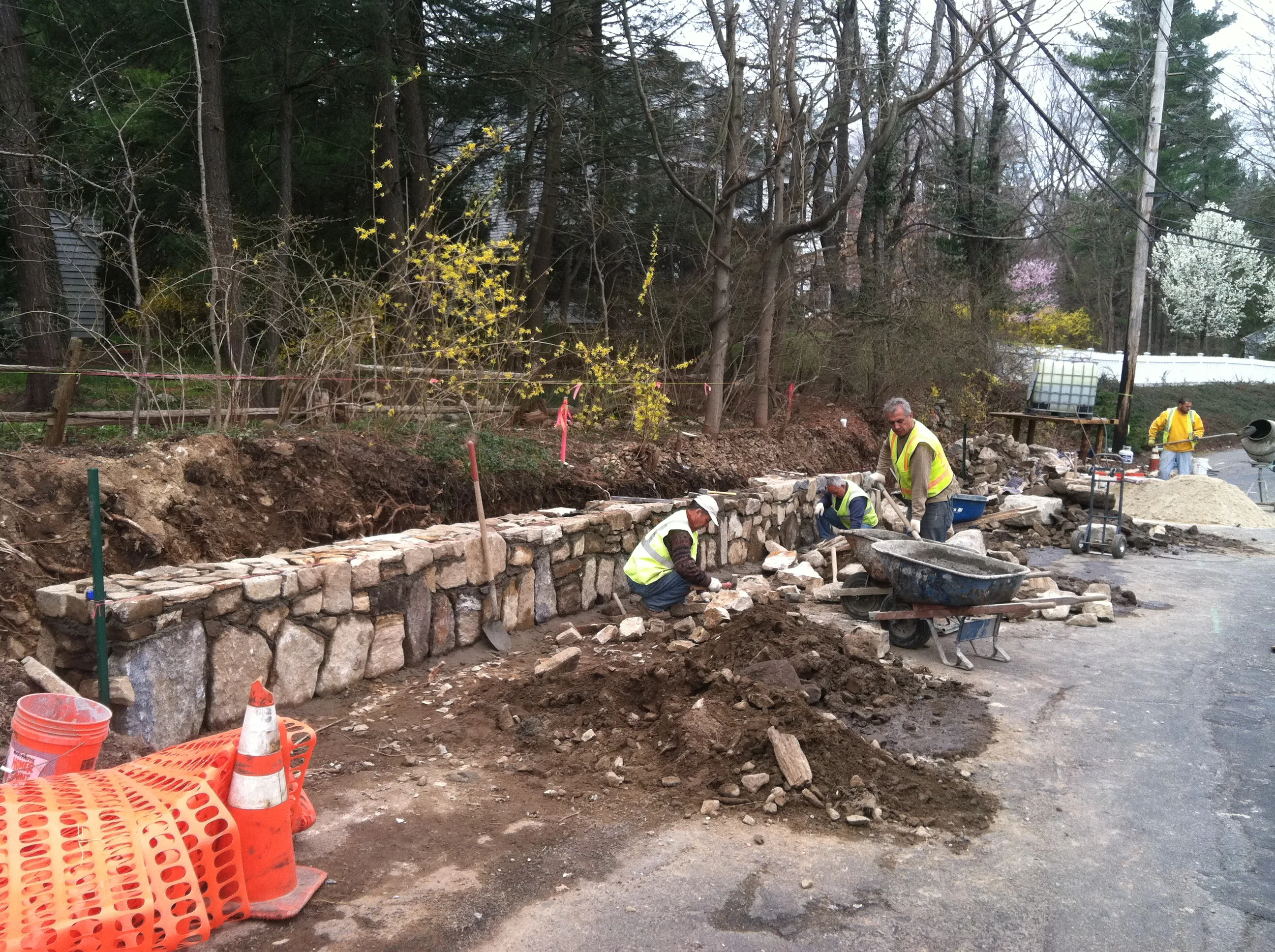 Stone wall in progress New Canaan CT