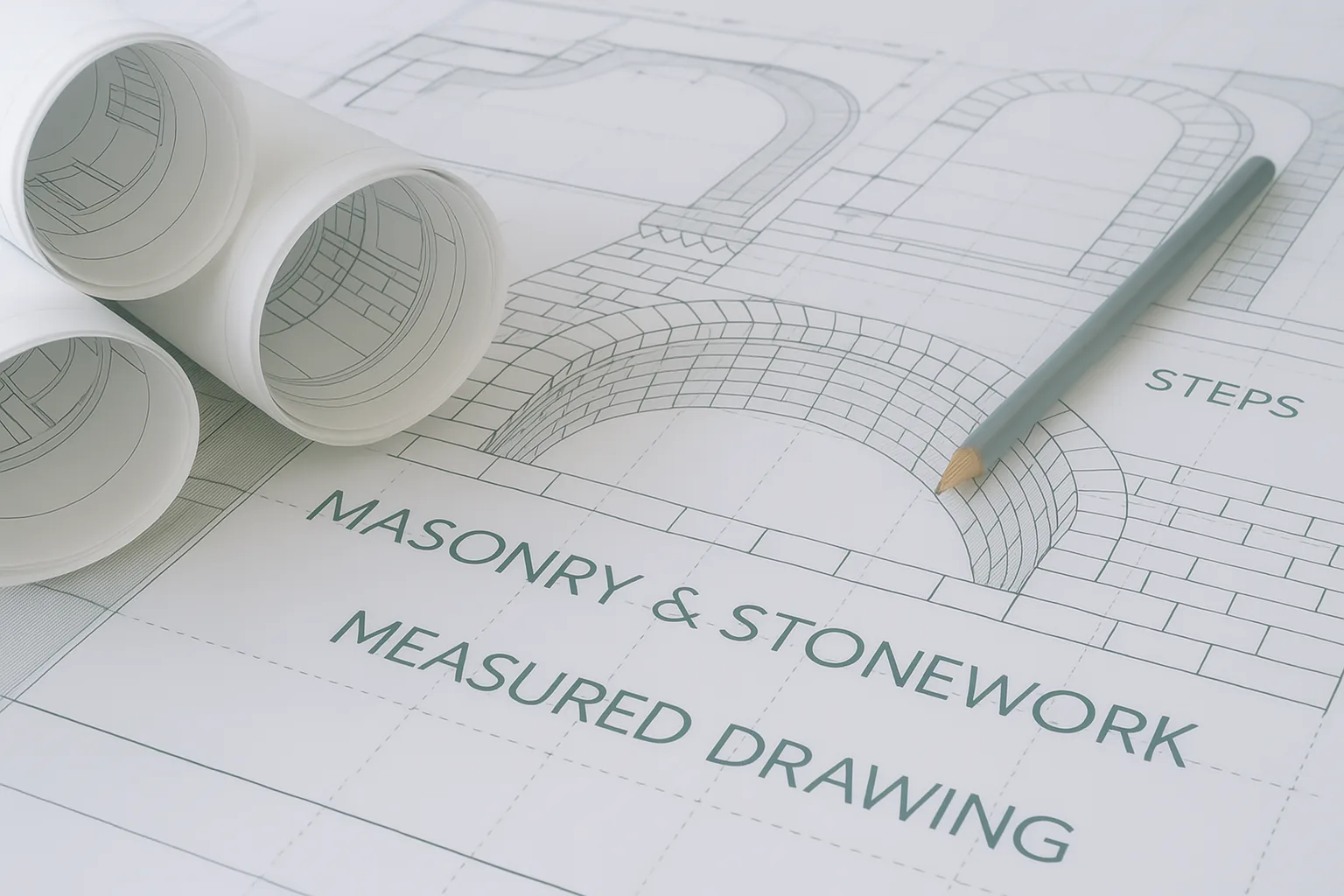 Architectural blueprint for a complex masonry and stonework project