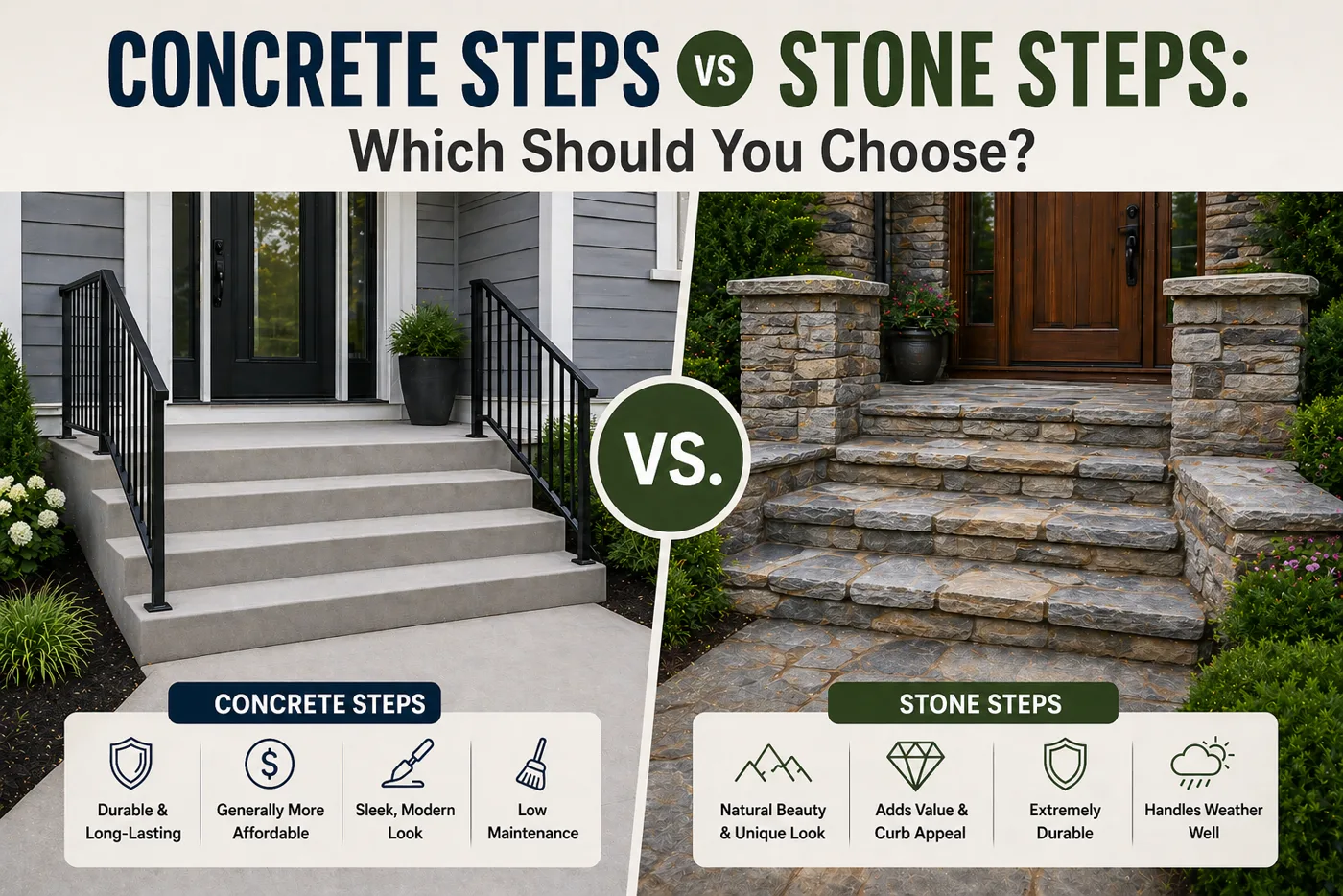 Concrete steps vs stone steps comparison