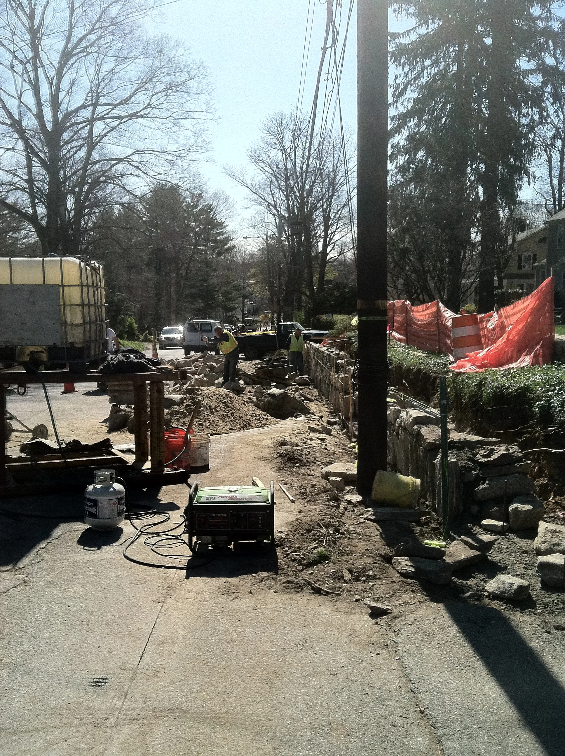 Stone wall construction New Canaan streetscape