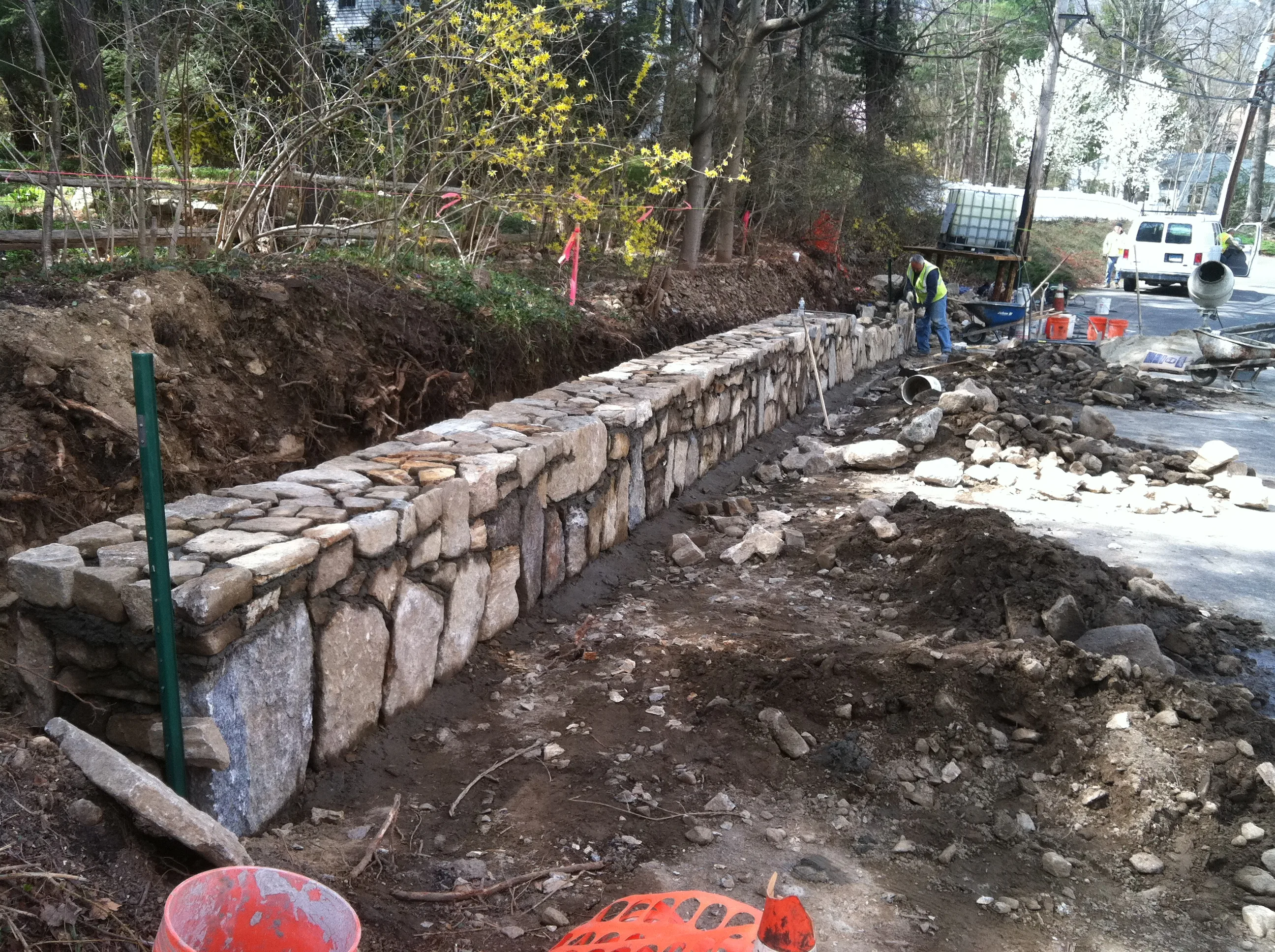 Residential stone wall New Canaan CT landscape