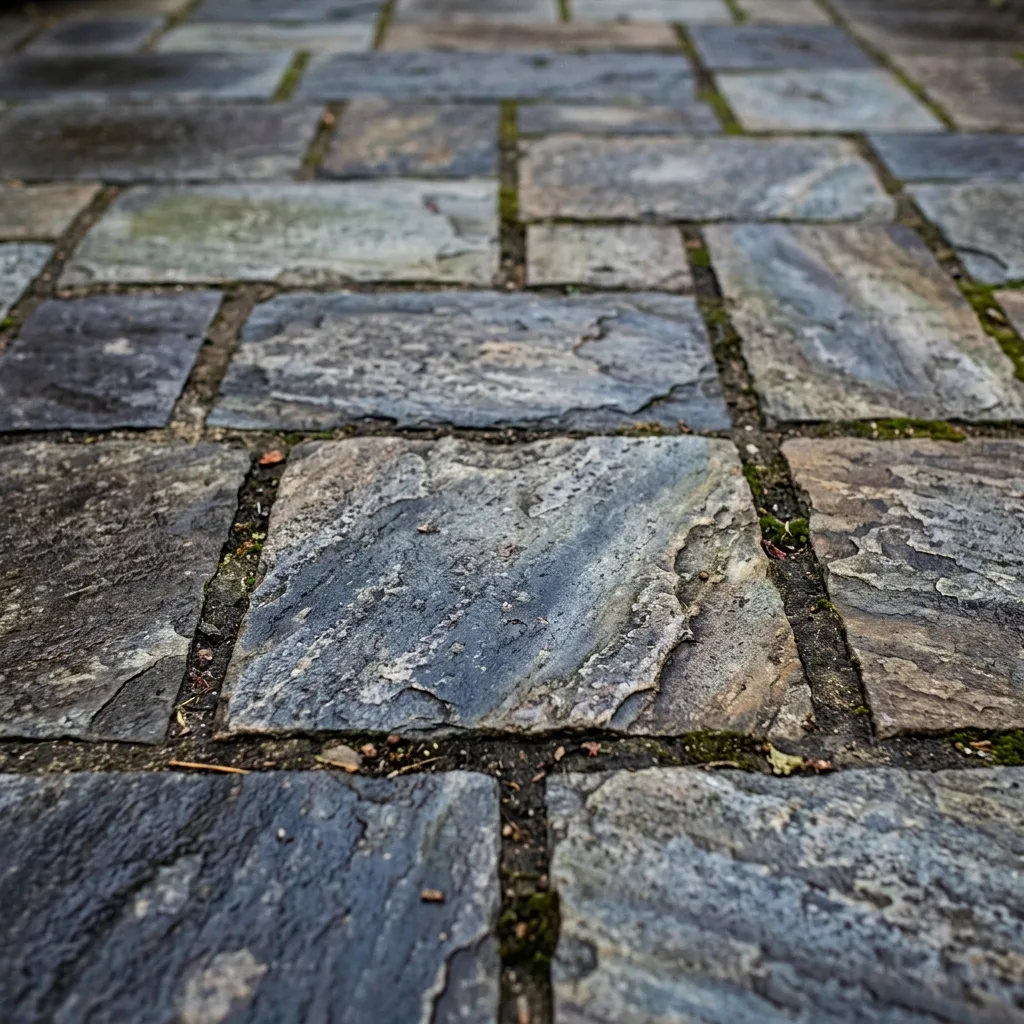 Natural bluestone patio aging beautifully