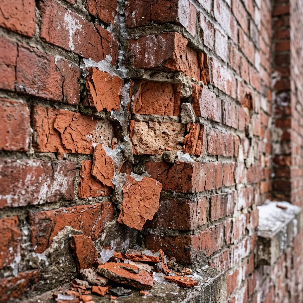 Spalling brick caused by Connecticut freeze-thaw cycles