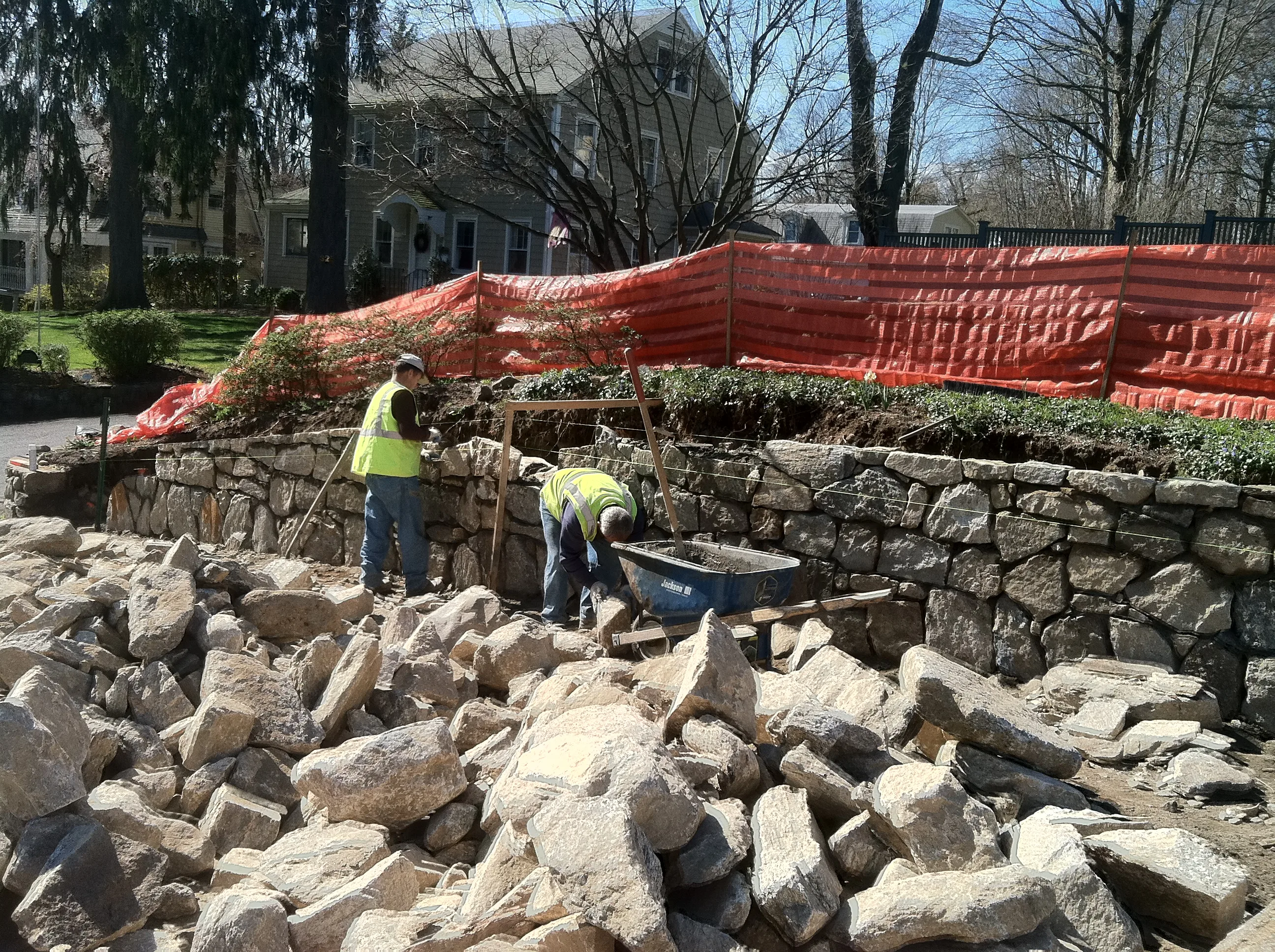 Stone retaining wall New Canaan Connecticut