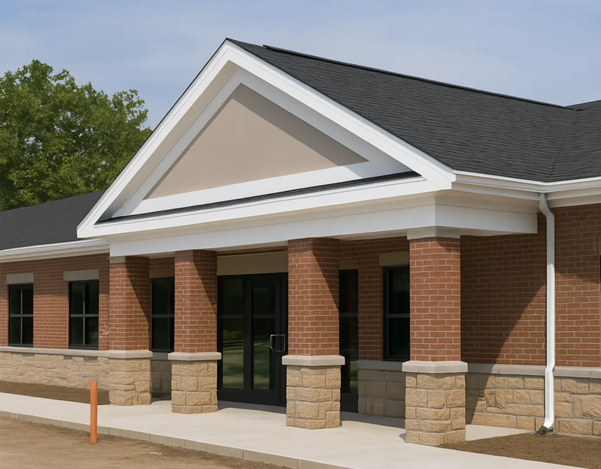 Institutional brick building representing institutional masonry services