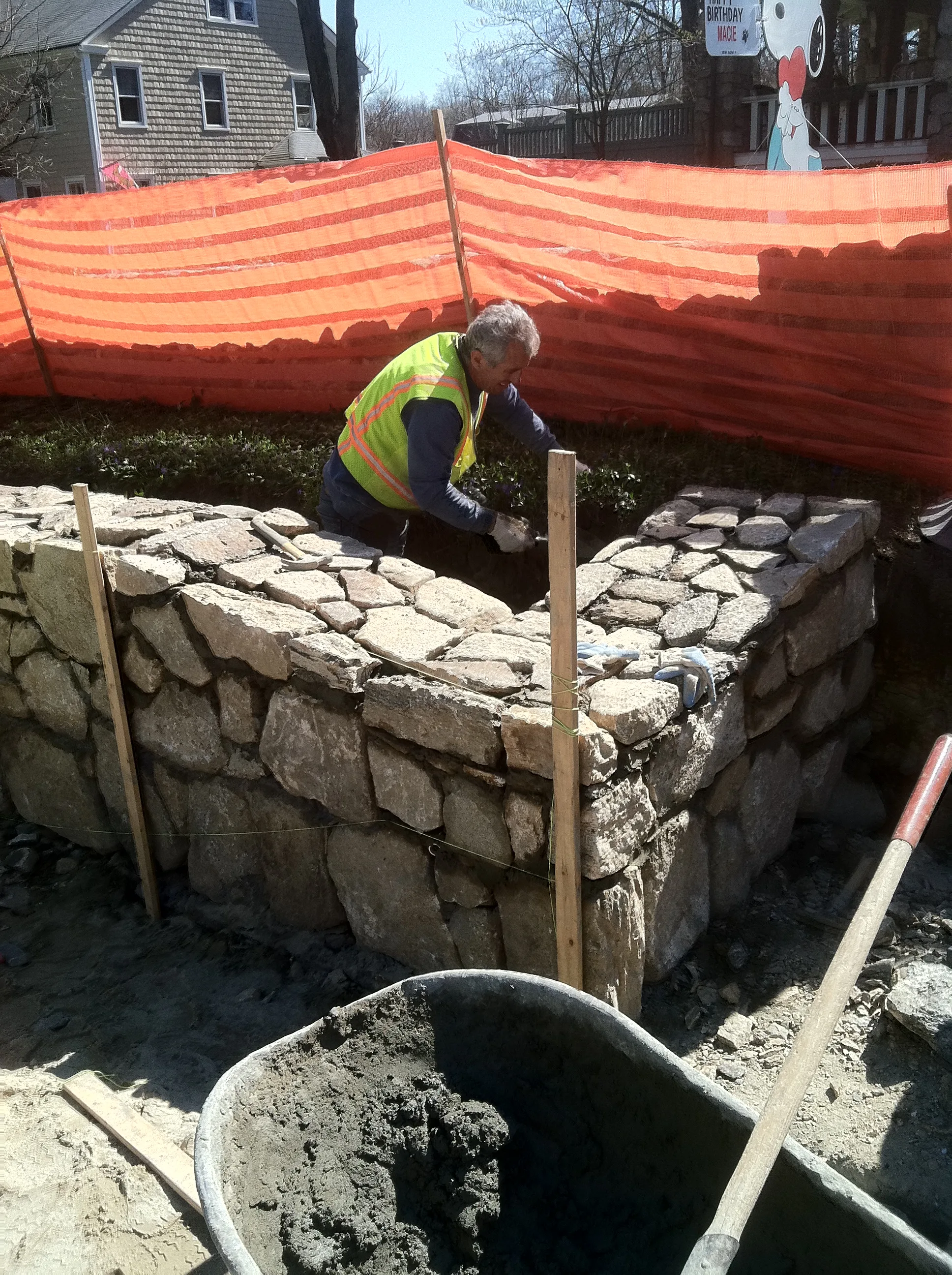 Natural stone wall New Canaan property boundary