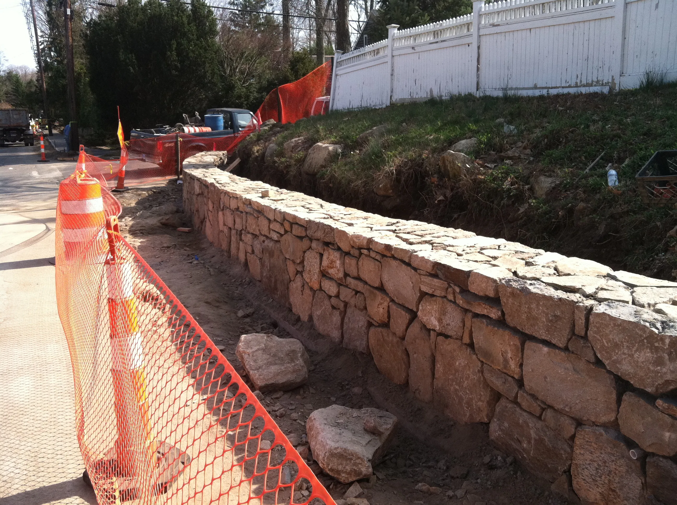 Stone wall construction detail New Canaan