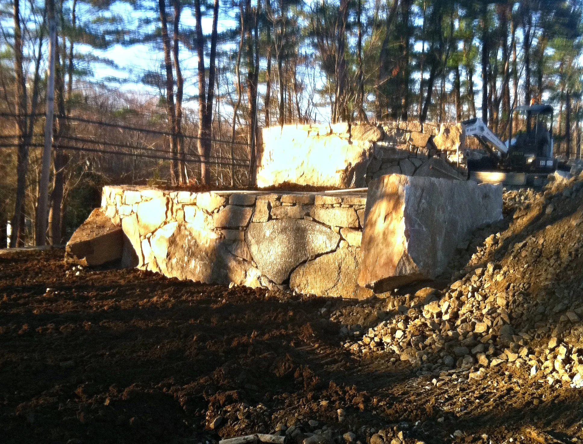 Boulder retaining wall detail view Stanwich School CT