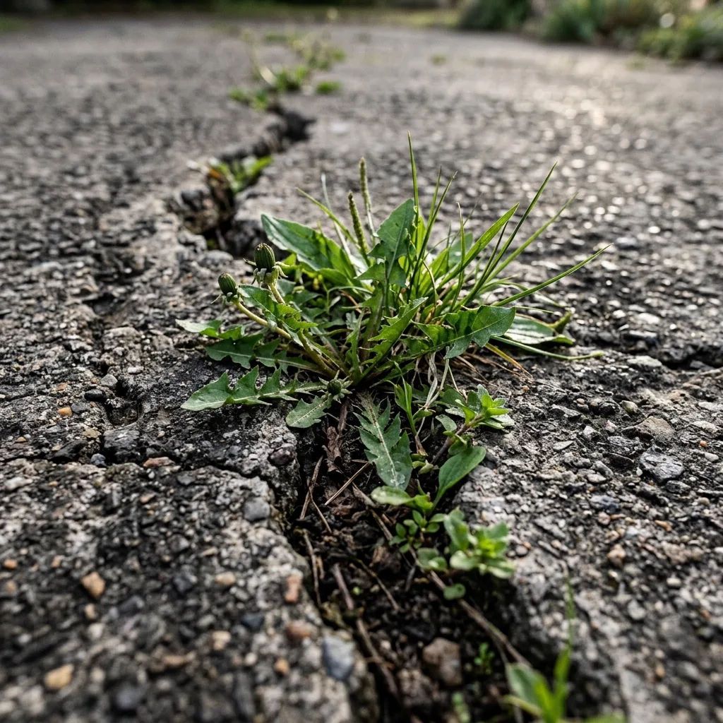 Severely cracked poured concrete