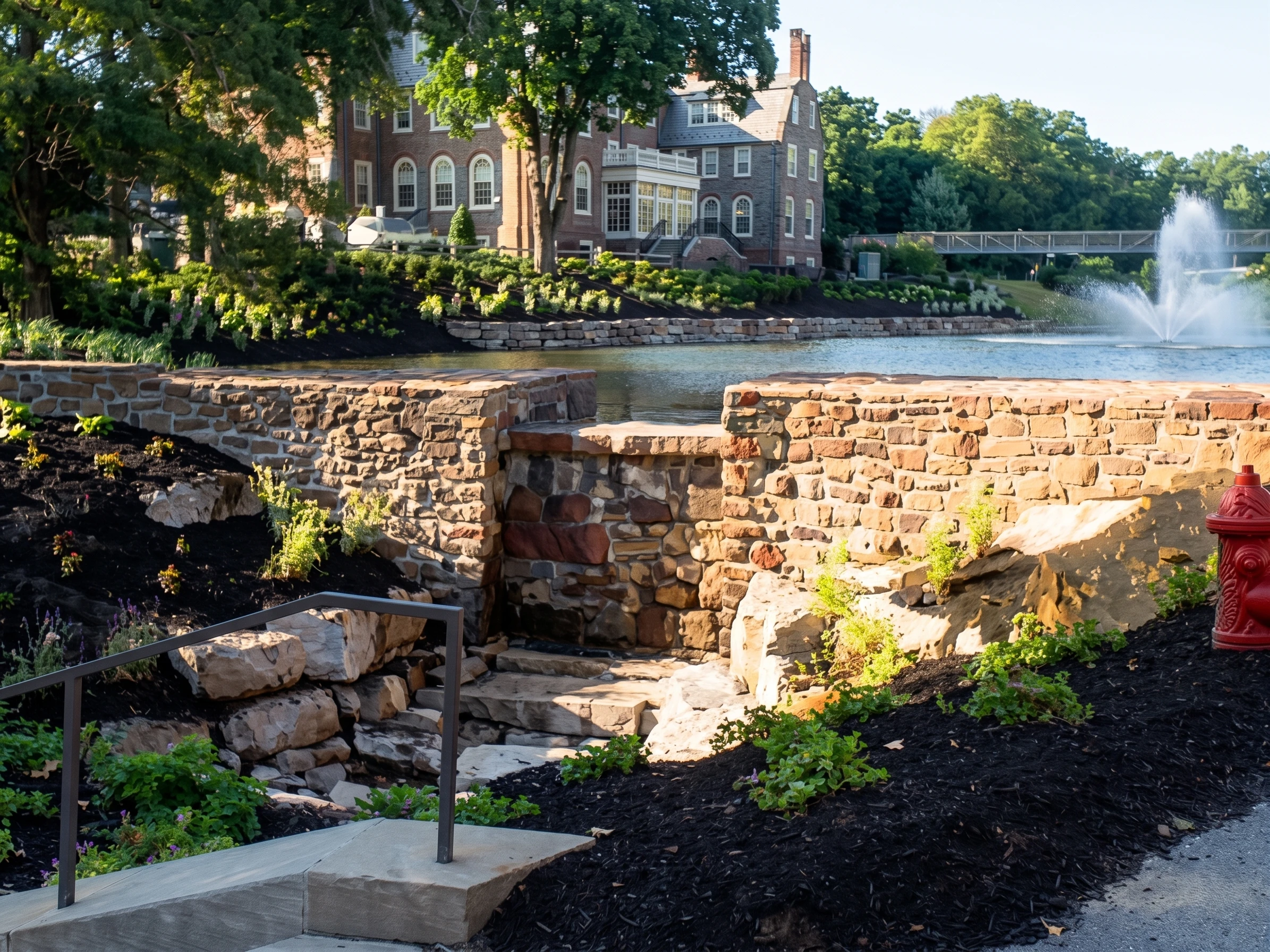 Stone water dam and spillway at Choate Rosemary Hall Wallingford CT