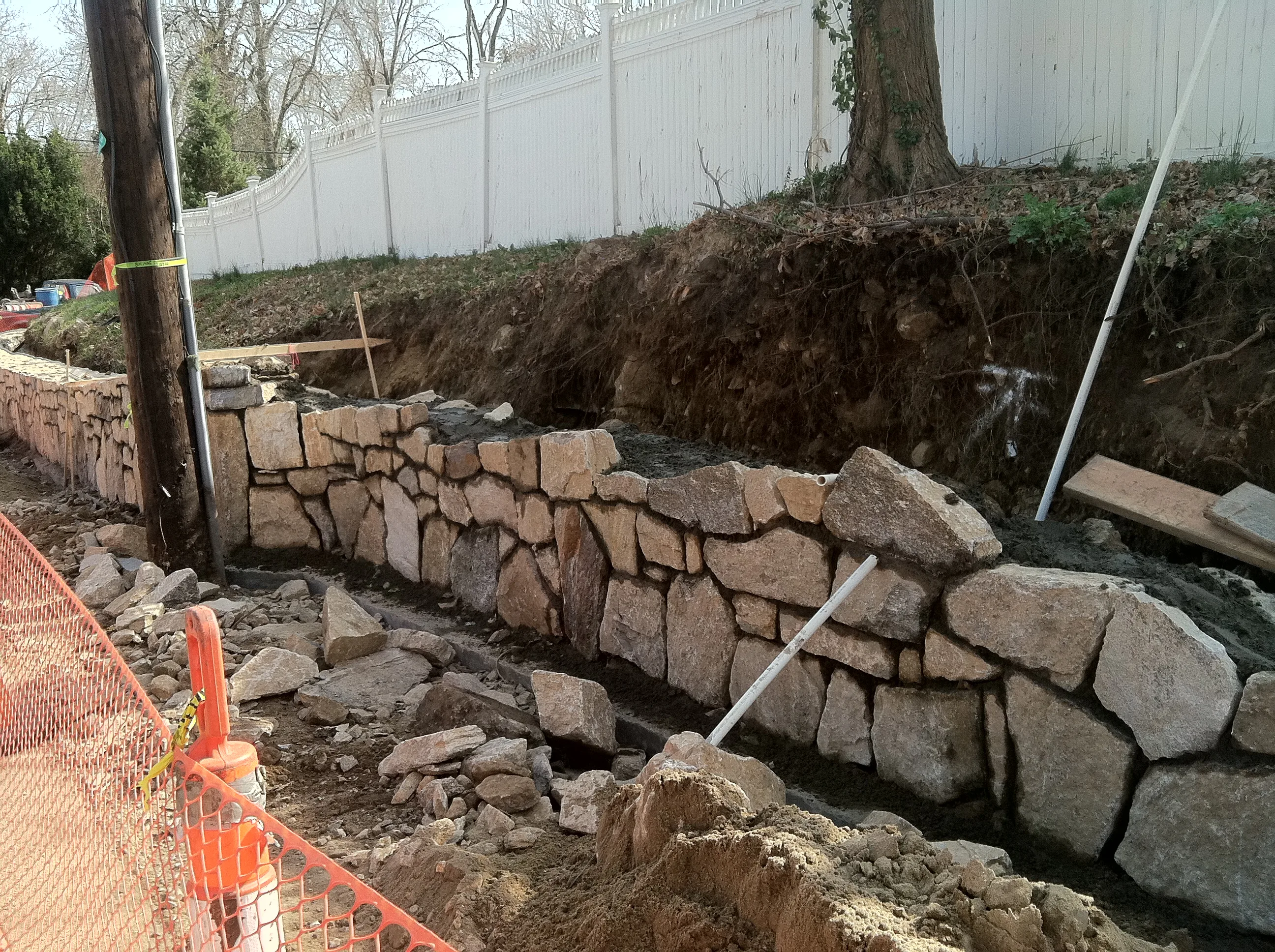 Stone boundary wall residential New Canaan CT