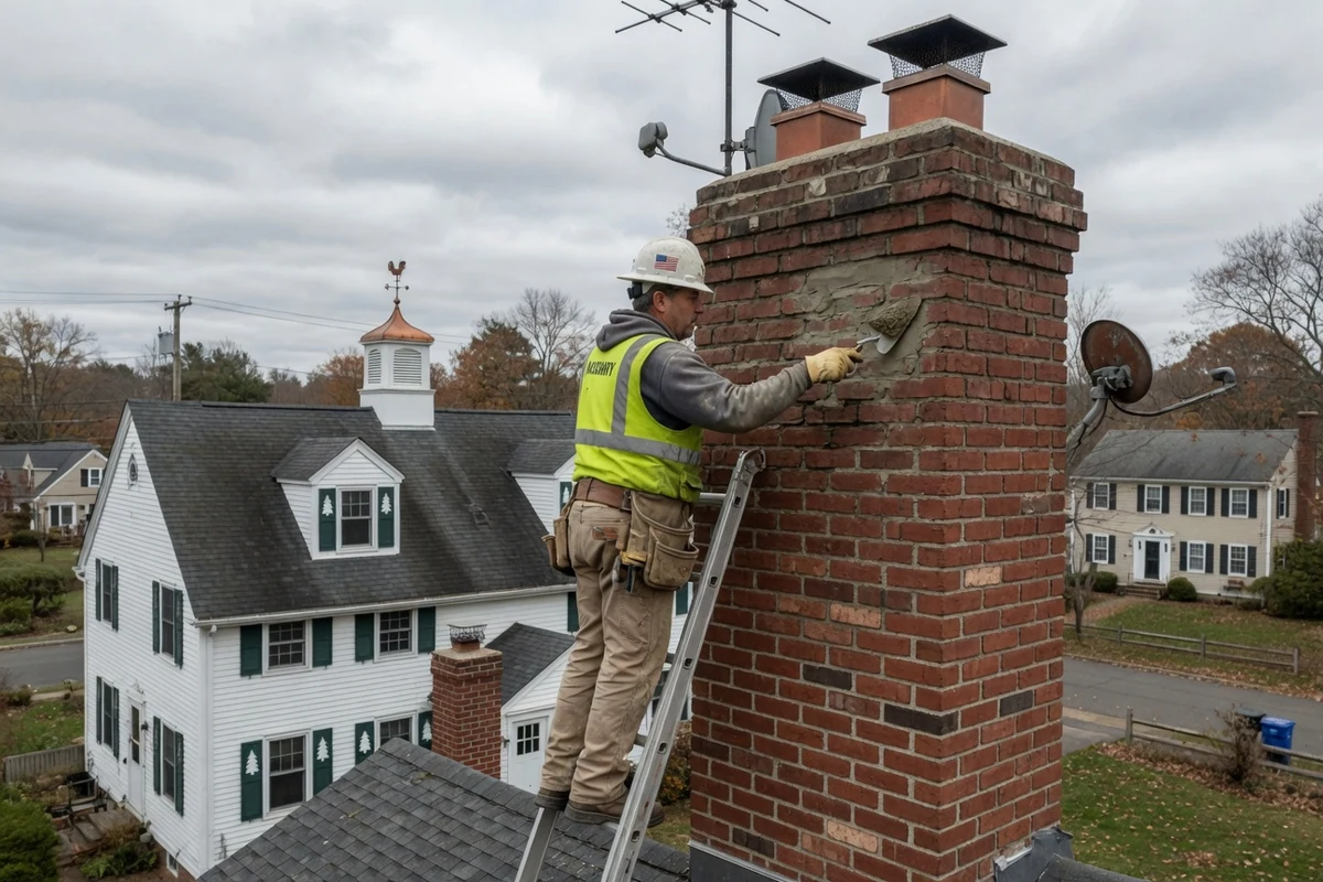 Chimney crown and cap on a brick chimney